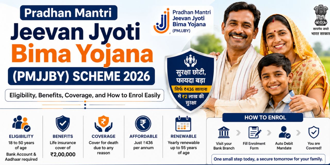 Pradhan Mantri Jeevan Jyoti Bima Yojana (PMJJBY) Scheme 2026: Eligibility, Benefits, Coverage, and How to Enrol Easily