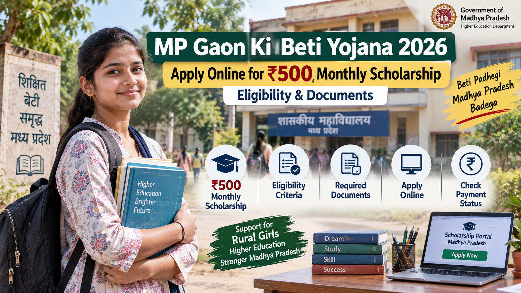 MP Gaon Ki Beti Yojana 2026: Apply Online for ₹500 Monthly Scholarship, Eligibility & Documents