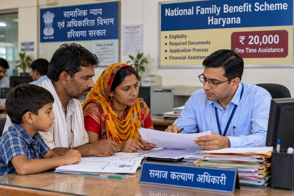 Family Meets Welfare Officer at Desk