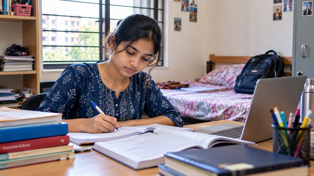 Focused Student in Cozy Study Room