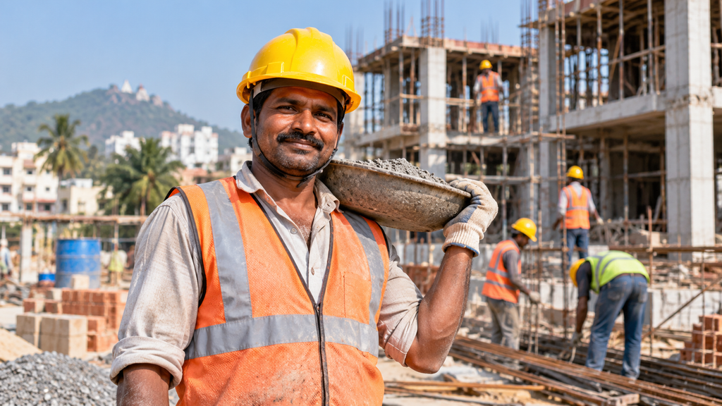 Smiling Construction Worker at Site
