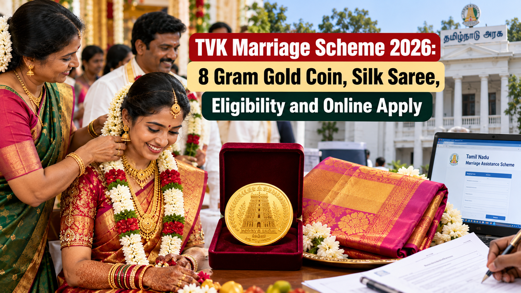TVK Marriage Scheme 2026: 8 Gram Gold Coin, Silk Saree, Eligibility and Online Apply