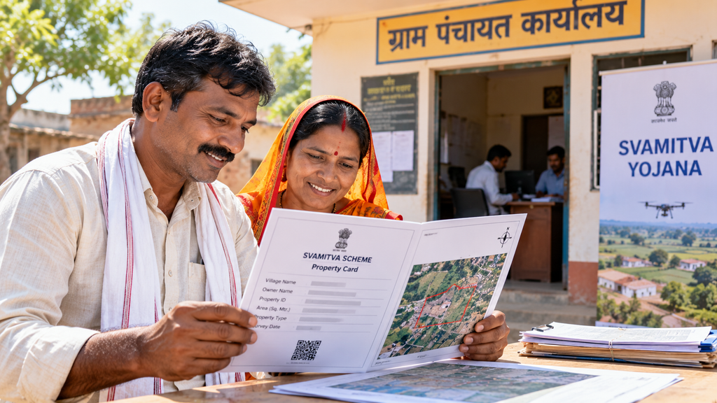 Village Couple Reviewing Property Card