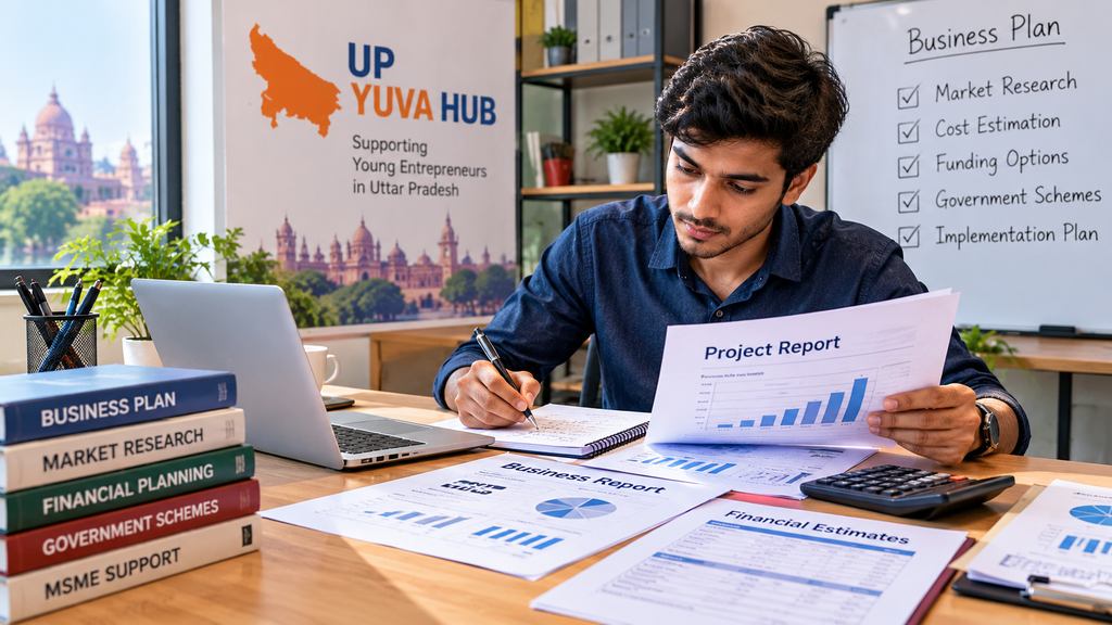Young Entrepreneur Reviewing Business Plans